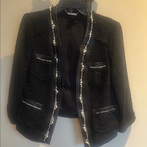 White House Black Market Black Blazer with Tweed Trim
